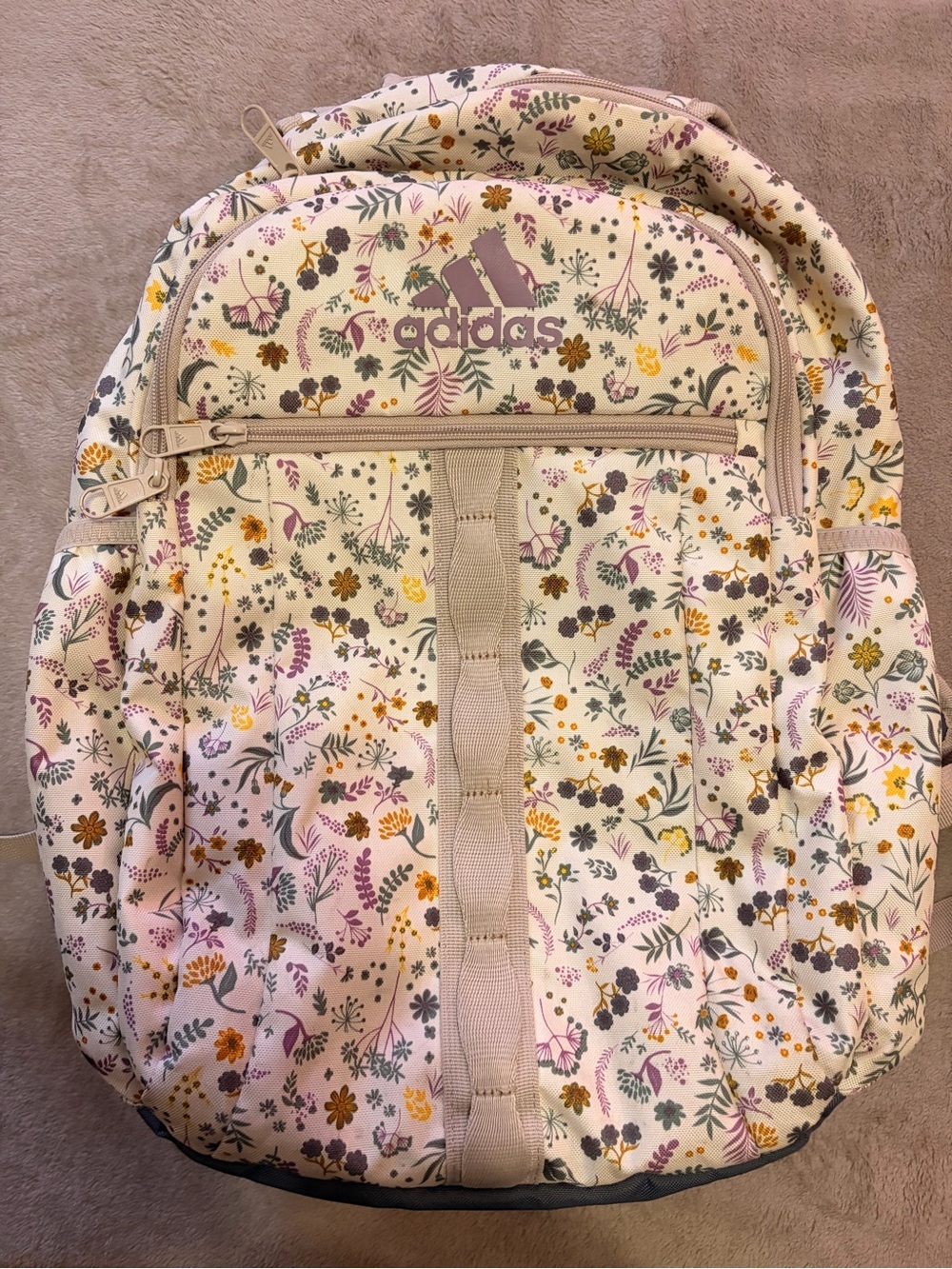 adidas Cream Floral Kids Backpack with Pastel Accents